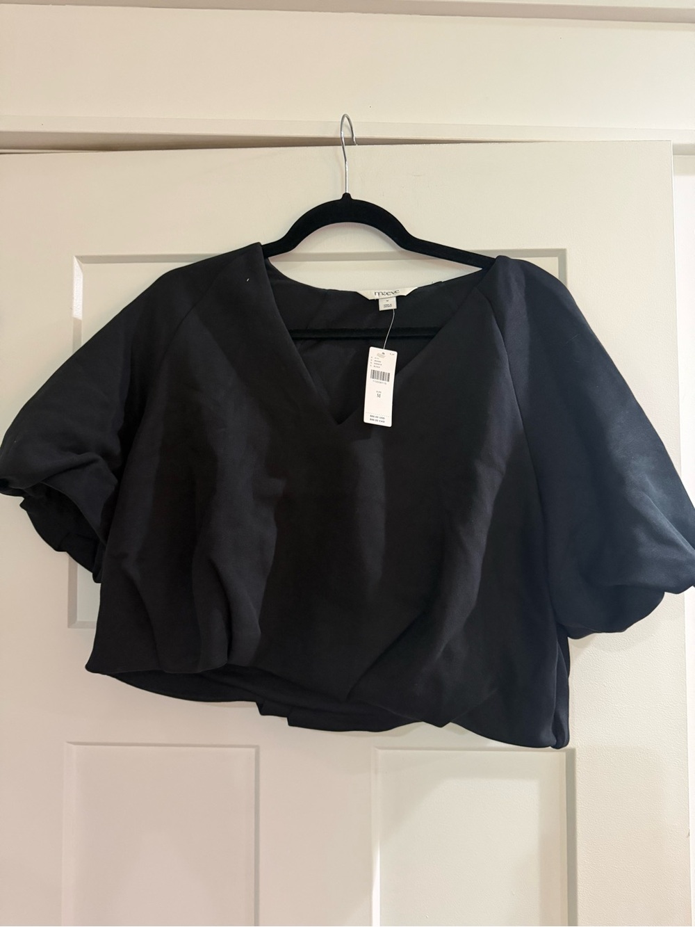 Anthropologie Black V-Neck Puff Sleeve Top